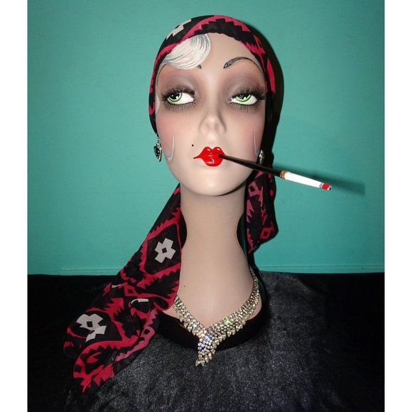 Vintage Black & Pink Southwest Motif Infinity Scarf semi sheer head wrap - Picture 6 of 14